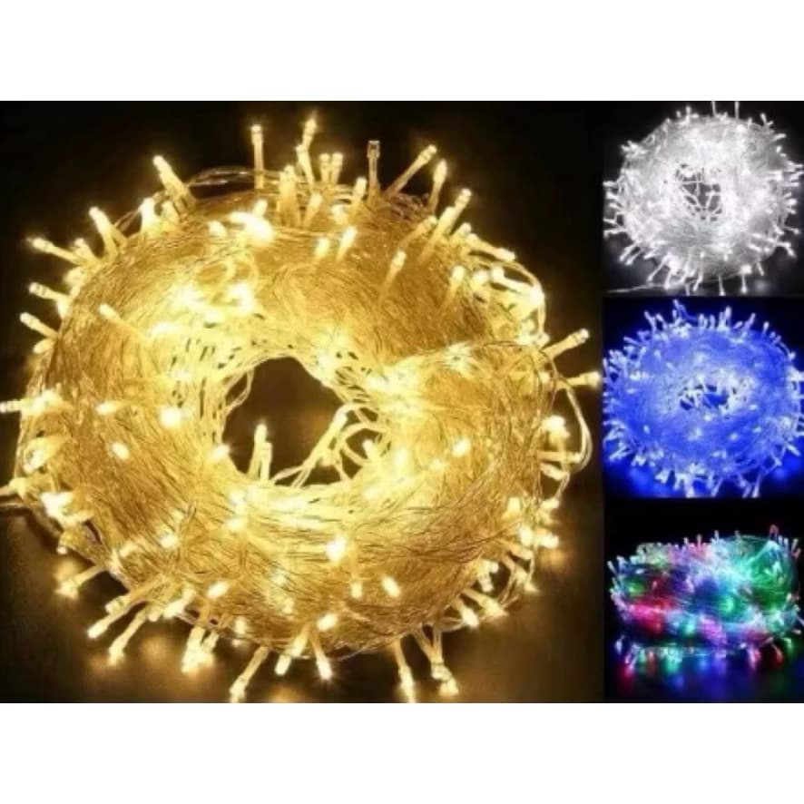 Pisca Pisca Cordão 200LEDs Branco Quente 8 Funções 20m fio verde 110V (com fêmea)