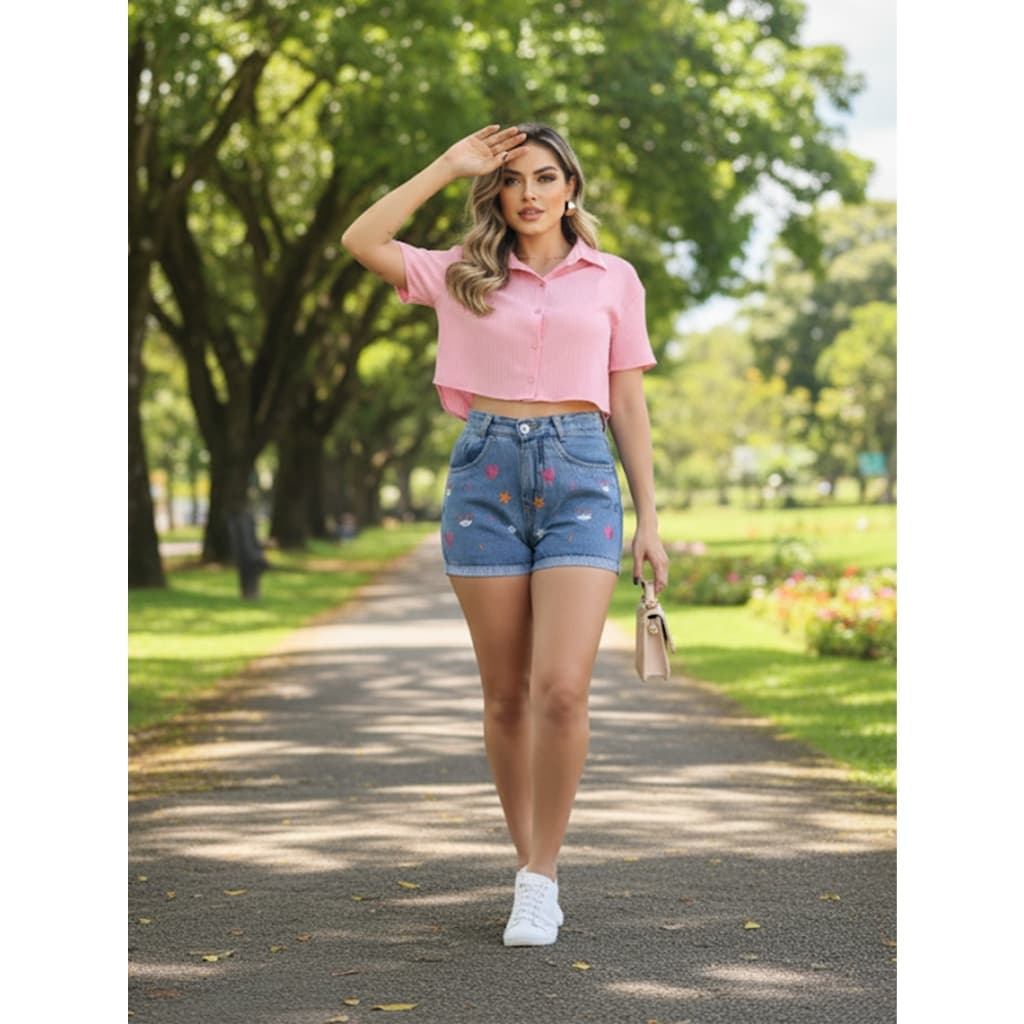 Short jeans estampado c/ olho grego113