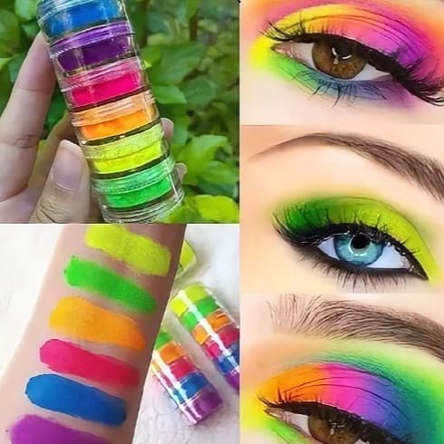 6 Cores de Sombras Pigmento Neon Colorido Em Pó Corretivo Festas