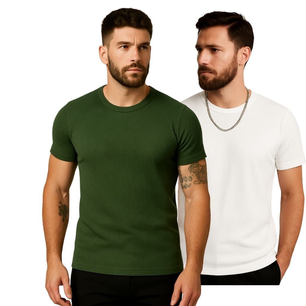 Camiseta Canelada Justa ao Corpo Estilo Americano Slim