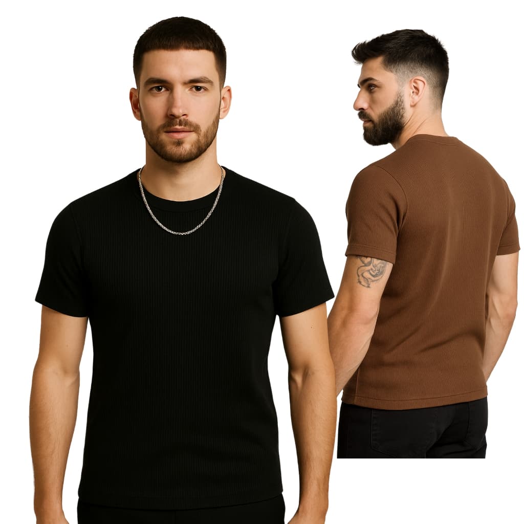Camiseta Canelada Justa ao Corpo Slim Fit Estilo Americano Street
