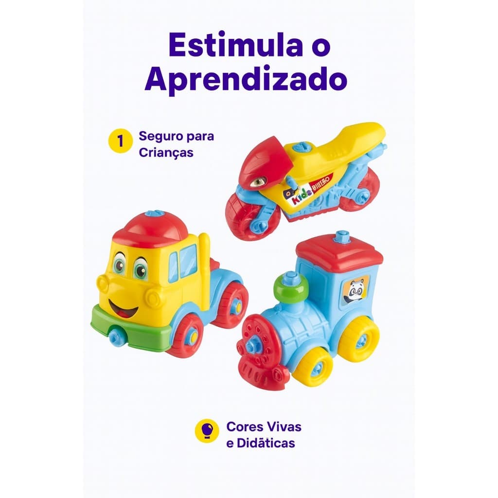 "Kit Brinquedos Educativos Infantil com Caminhão, Moto e Trator Coloridos | Estimula Criatividade"