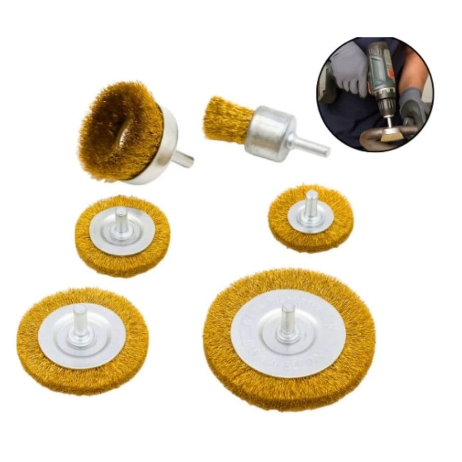 Escova De Aço Circular Furadeira Limpeza Rotativa 6 Pçs Jogo