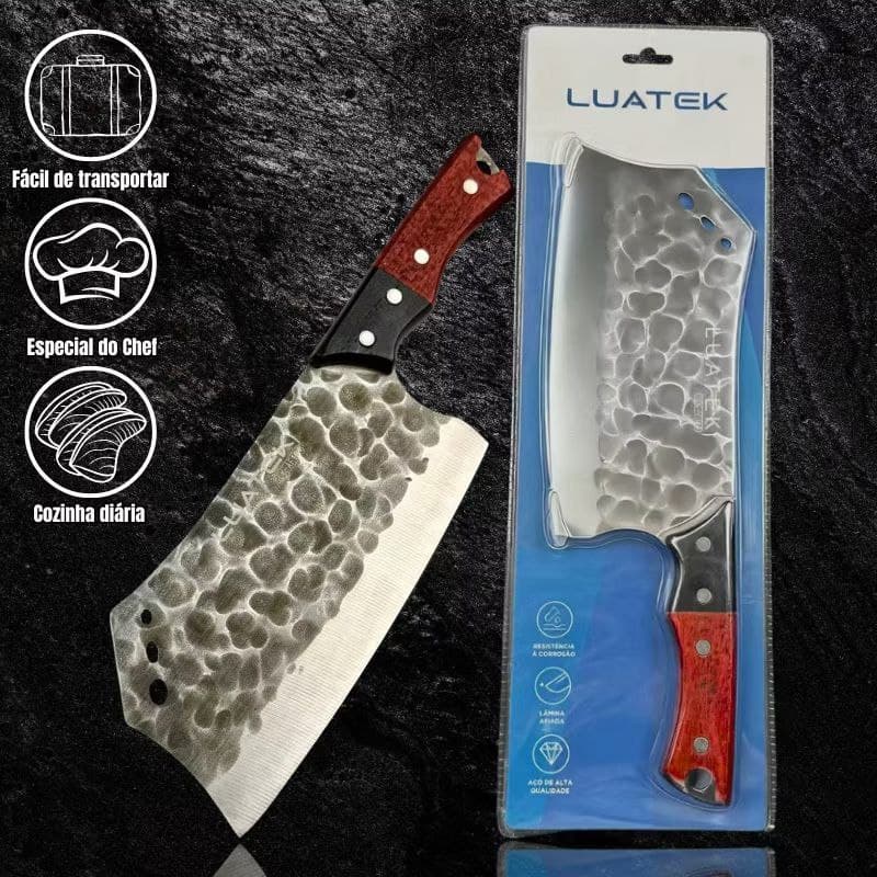 Cutelo Full Tang 32cm - Faca Chef Profissional com Cabo de Madeira