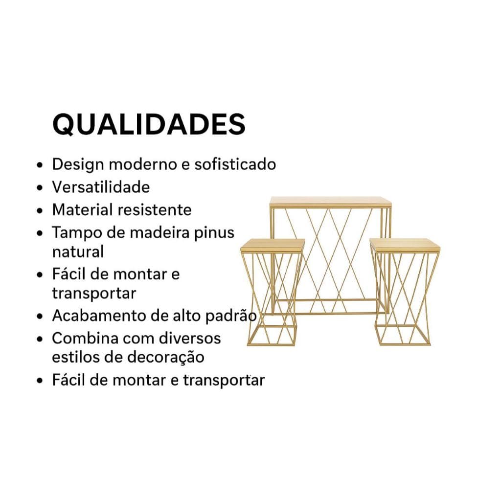 Kit De Mesa Treliça Dourada 1 G e 2 P Com 3 Peças Decoração Festa Casamento
