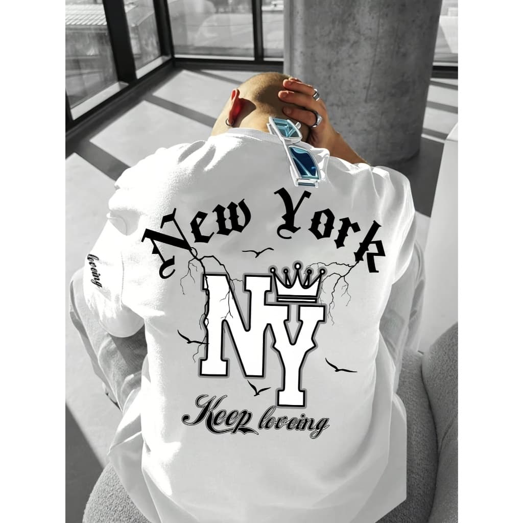 Camiseta Oversized Masculina Streetwear com Estampa Treino Academia Camiseta Larga Esportiva N-Y grande