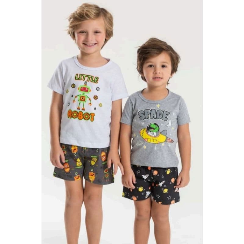 Pijama Masculino Meia Malha Algodão Estampado Confortável