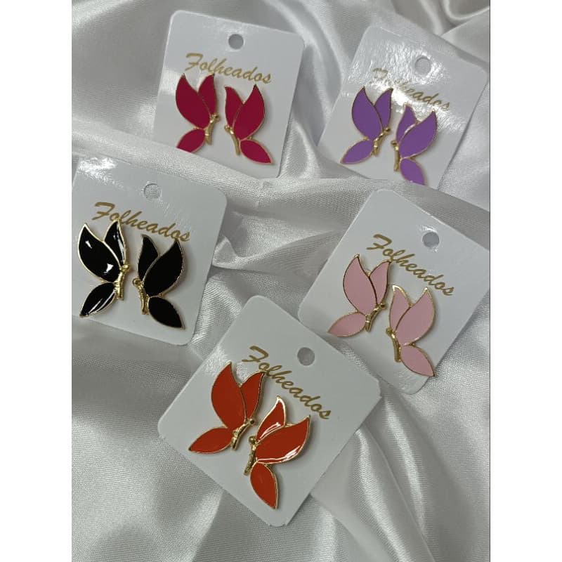 Brincos Borboleta Esmaltado - Dourado Folheado - Várias Cores Acessórios Feminino
