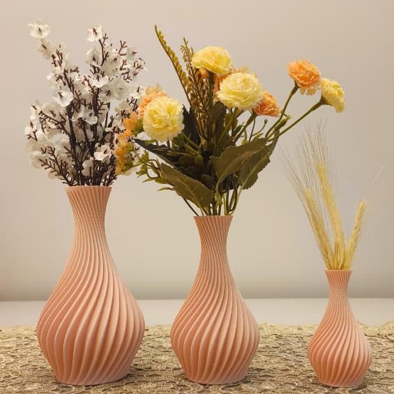 Kit Vasos Decorativos Luxo cor Rosê/Pêssego em Espiral - Jarro Decoração