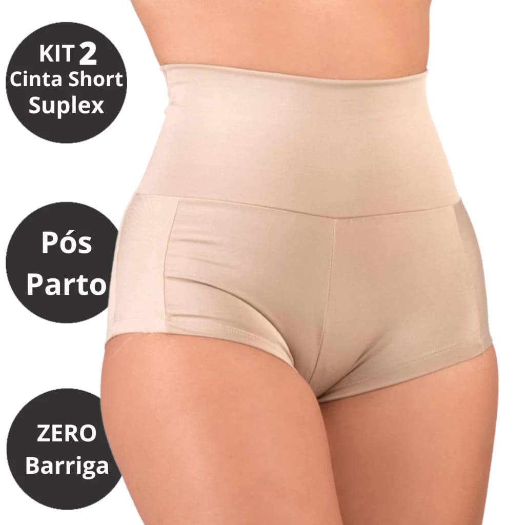 Kit 2 Cinta Modeladora Short Suplex Pós Parto Alta Compressão
