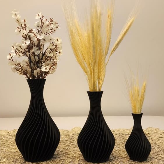 Kit Vasos Decorativos Luxo Preto em Espiral Elegante / Moderno - Jarro Decoração