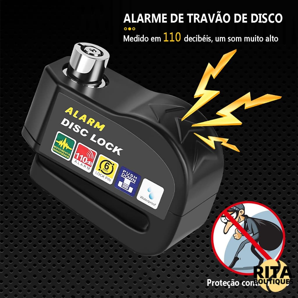 Trava Cadeado De Freio Disco Com Alarme Sonoro Para Moto Bloqueio De Segurança De Liga De Alumínio Anti-Roubo
