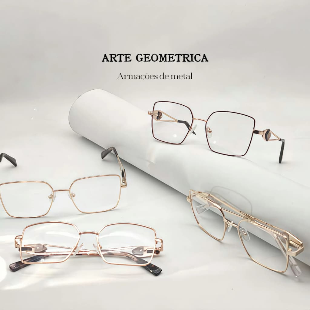 【Arte】Armaçõesde metal femininas丨Design oco de pernas de óculos, design de padrão prismático moderno