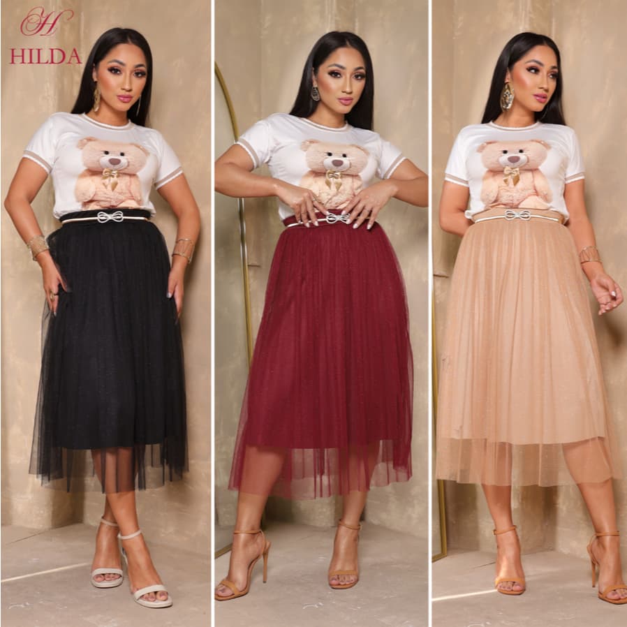 Saia Tule Midi de Brilho Glitter forrada Lisa Moda evangélica Fardamento Festividade Congresso