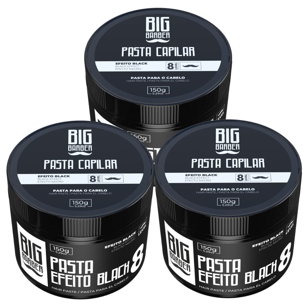 3 Pasta Capilar Modeladora Efeito Black Profissional Big Barber Level 8 150 Gr Escurece Os Fios