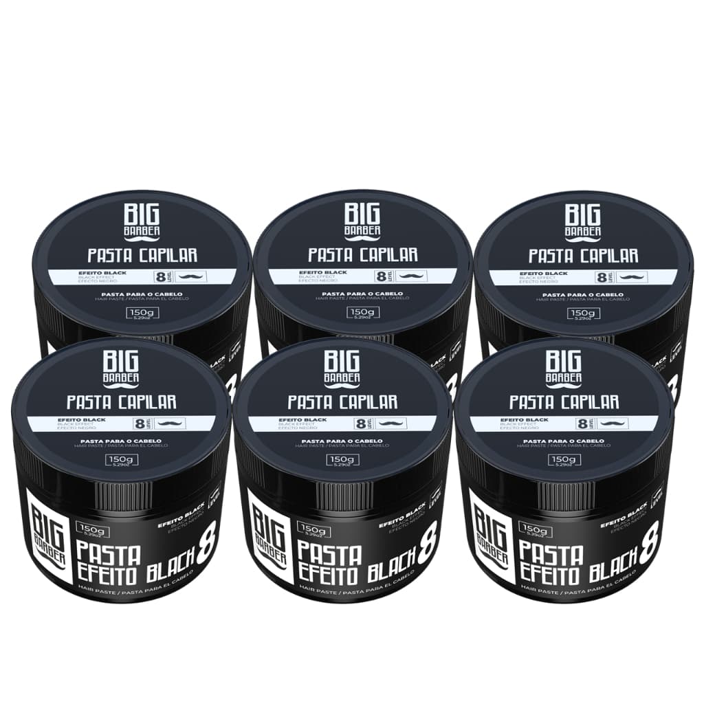 6 Pomada Pasta Modeladora Para Cabelo Grisalhos Efeito Black Preta Level 8 Big Barber