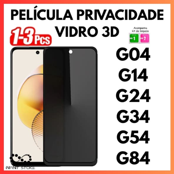 Película Privacidade 3D Temperado Anti Spy Para Moto G04 G14 G24 G34 G54 G84