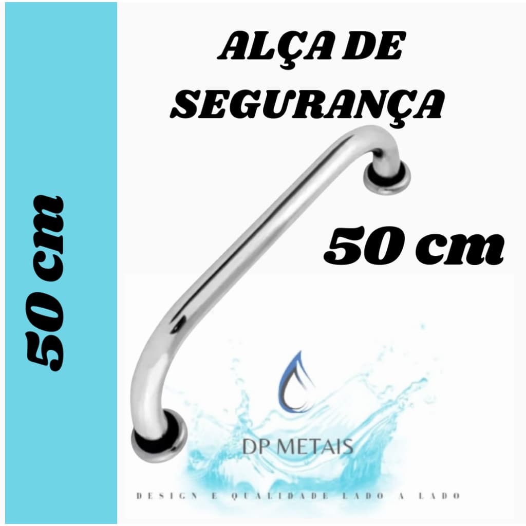 Barra Alça Apoio 50 cm Aluminio Polido para Idoso e Cadeirante