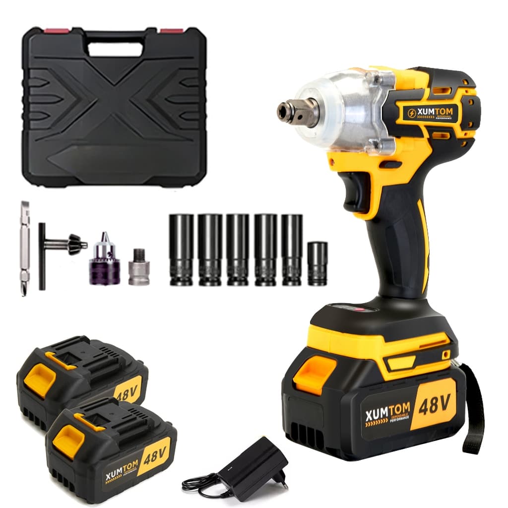 Chave de impacto Parafusadeira 450NM, bateria de lítio de 48V em 2 seções, caixa de ferramentas