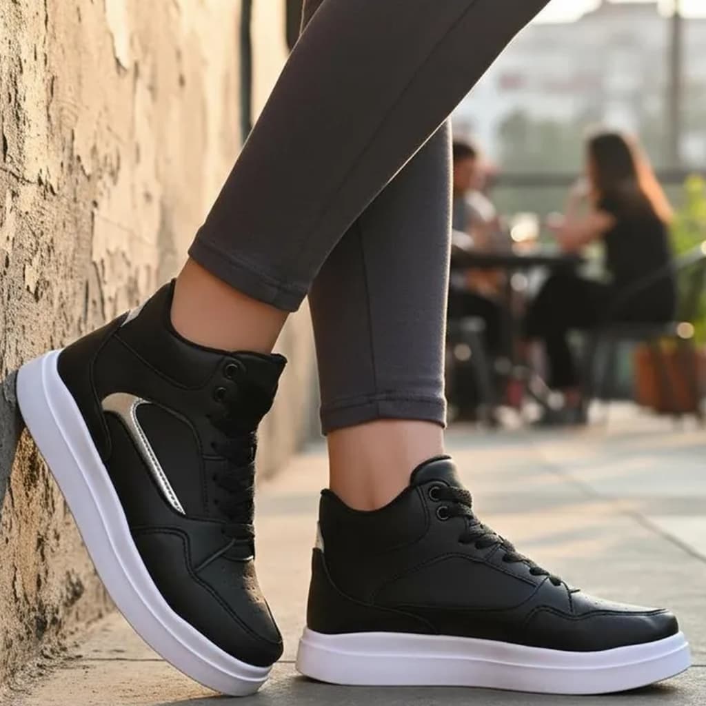 Bota  Feminina flyvo Botinha Coturno cano medio academia