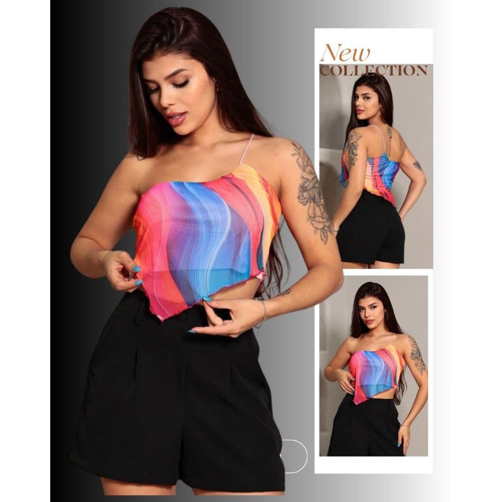 Blusa, cropped tule, multiforma, estampa verano, con alsa  blusa frente única, cropped frente única, top