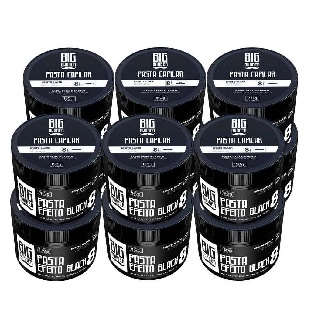 Kit 12 Pasta Para Cabelo Modeladora Efeito Black Preta Level 8 Big Barber 150 Gr