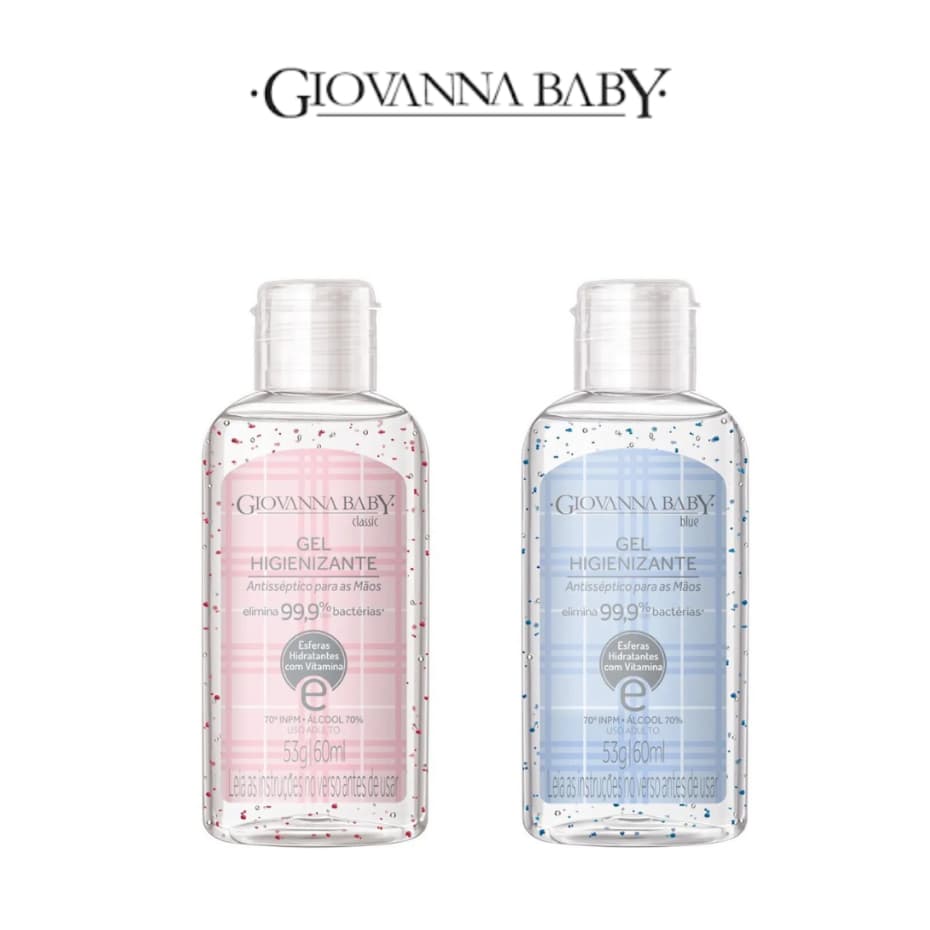 Giovanna Baby Álcool Em Gel Higienizante 60ML Para Bolsa Lavar As Mãos 70% Perfumado Classic Ou Blue