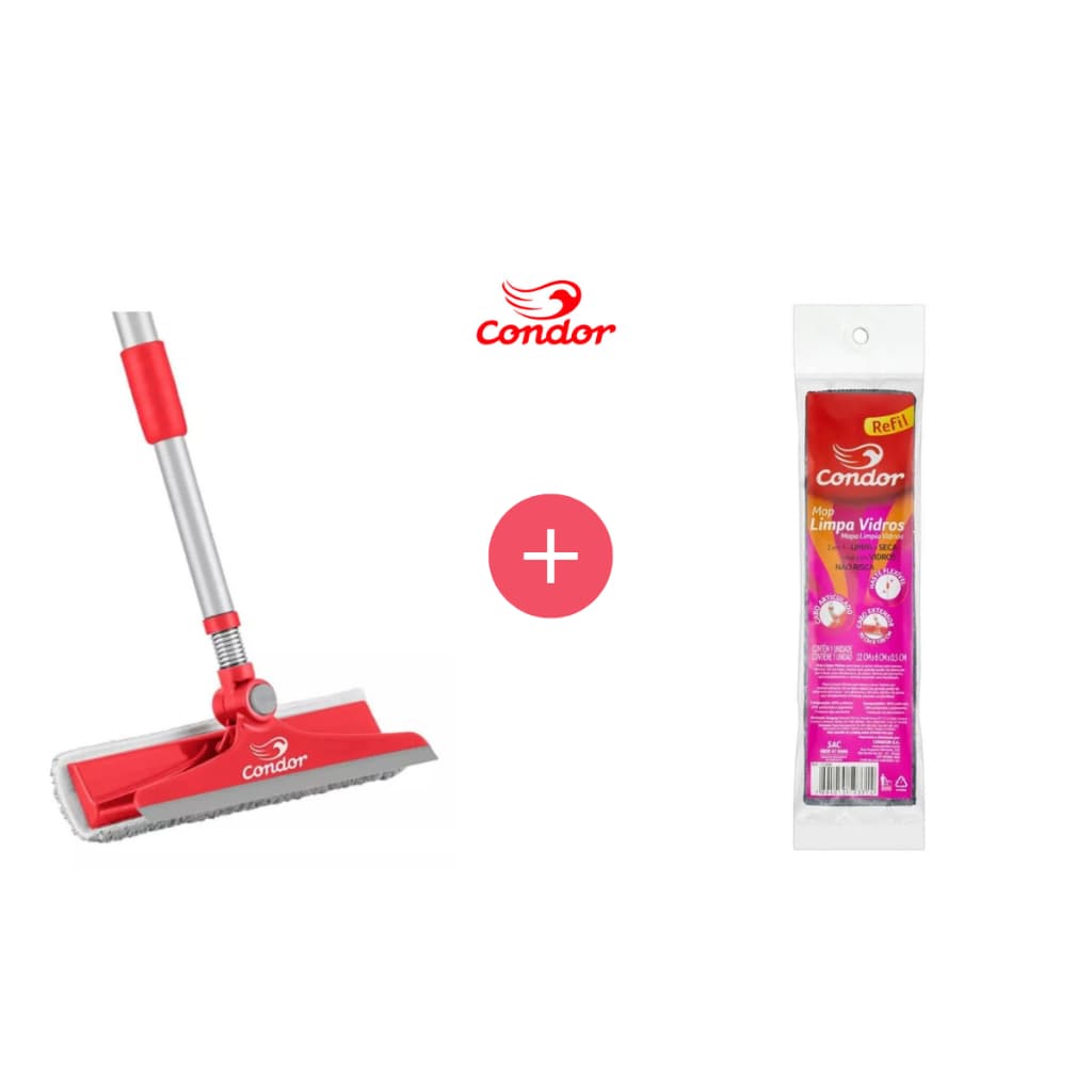 Mop Rodo Condor Limpa Vidros Aço Inox Esfregão 2 em 1 Multiuso Profissional Seca Sem Riscar