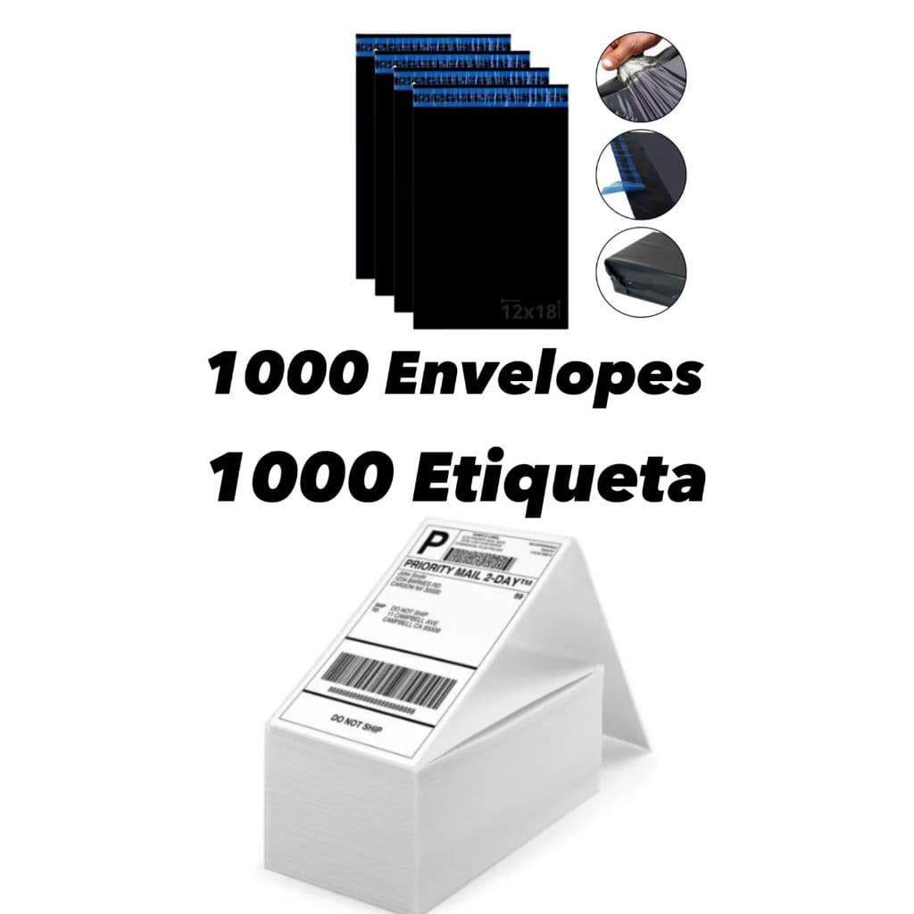 KIT 2000 etiqueta térmica 10x15 e envelope de envio saco 20x30