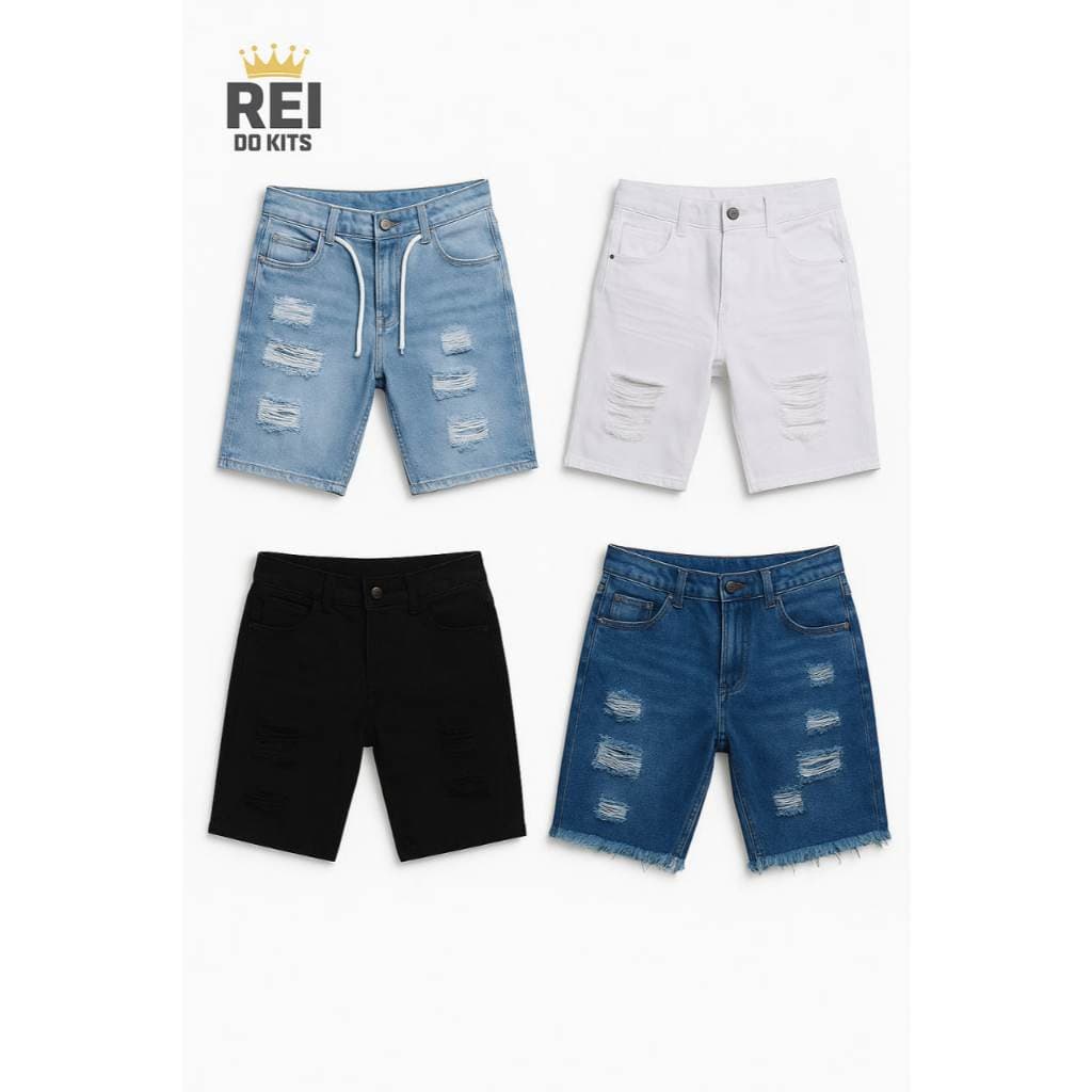 Kit com 4 Bermudas Jeans Kit Masculino Bermuda Masculina Rasgada Shorts  Você Escolhe a Cor