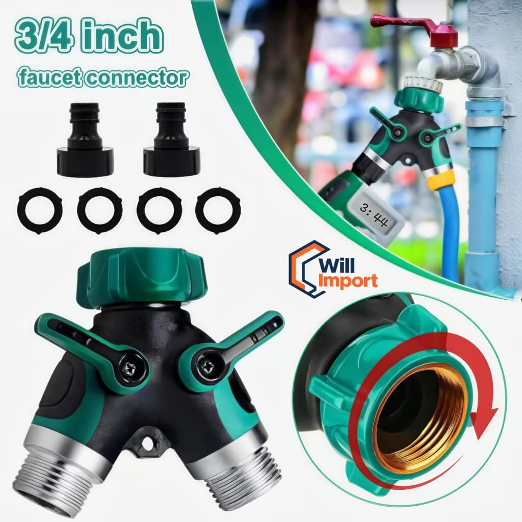 Conector em Y de Liga de Zinco 2 Vias para Torneira 3/4 - Divisor de Água Resistente