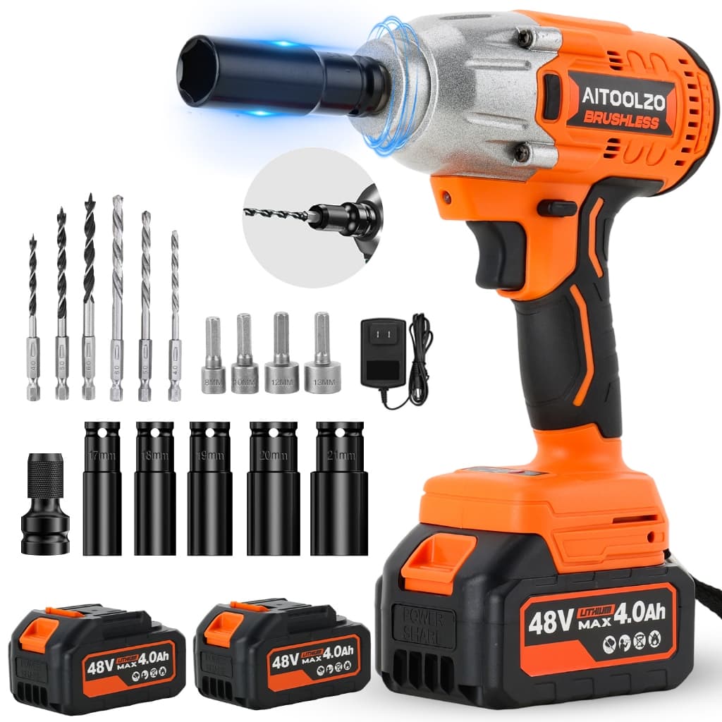 900N.M Parafusadeira Chave De Impacto 48V C/2Bateria + Luz AITOOLZO