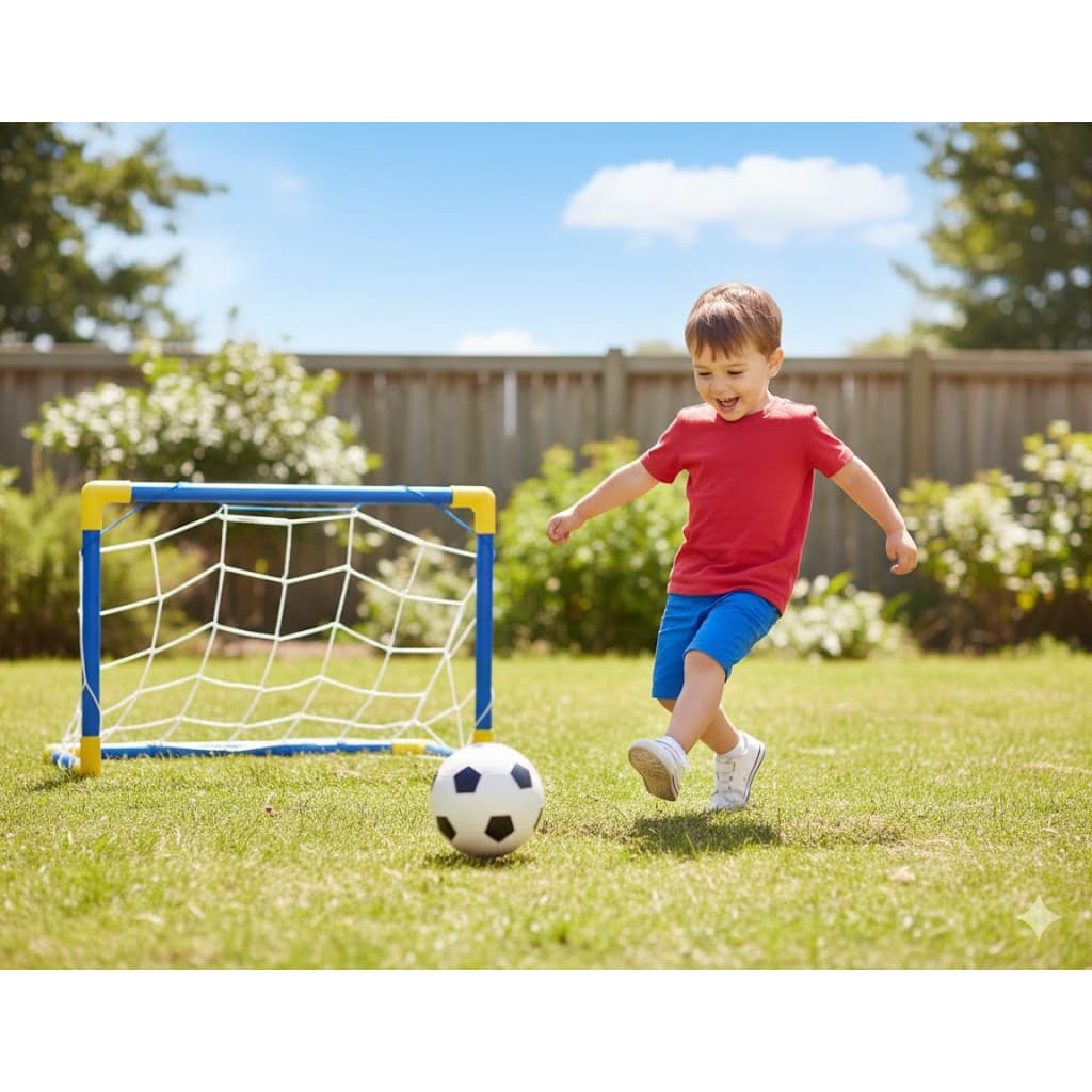Mini Trave de Futebol Infantil com Bola e Bomba de Ar - Azul Chute a Gol Brincadeira