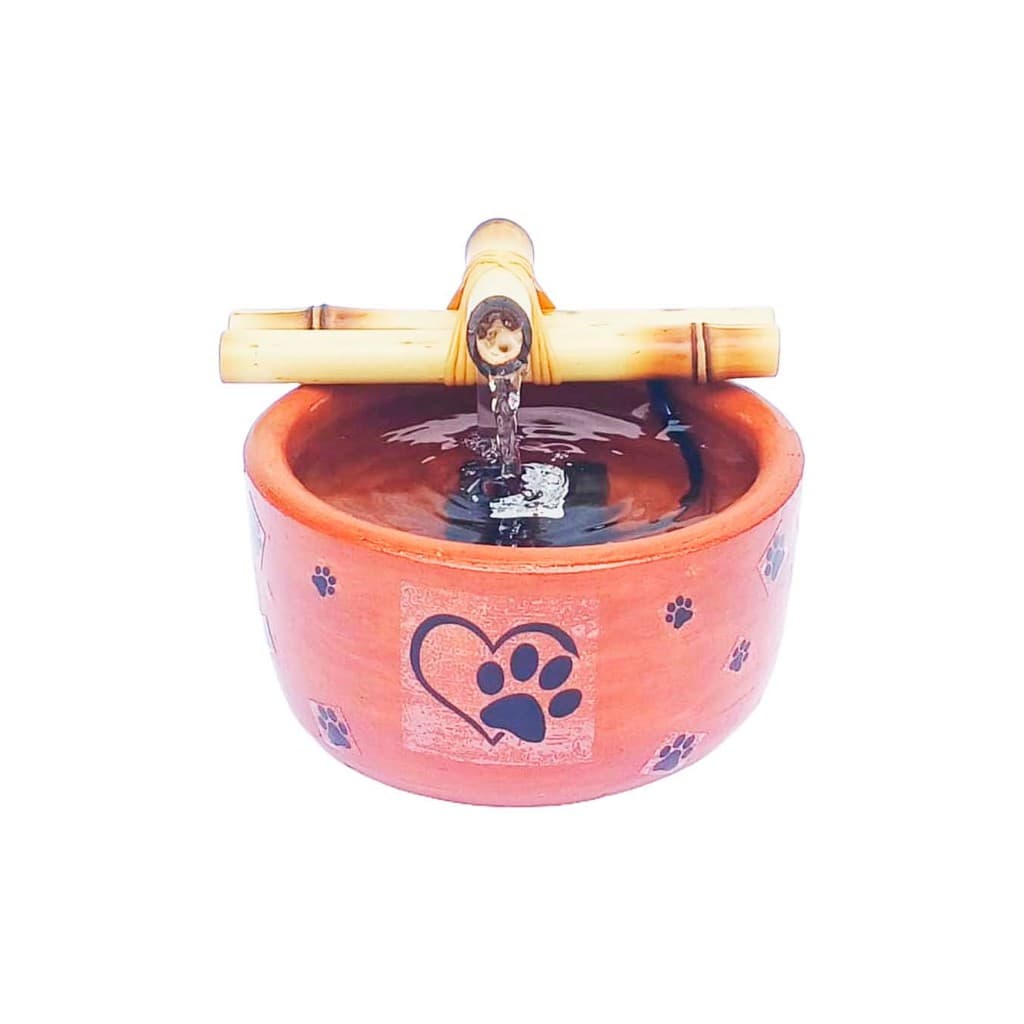 Fonte de Agua para Gatos Bebedouro em Cerâmica com Bica em Bambu Natural 14 Bivolt Natural Decorada