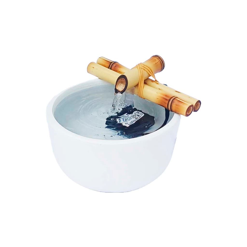 Fonte de Agua para Gatos Bebedouro em Cerâmica com Bica em Bambu Natural 14 Bivolt Automatica Branca