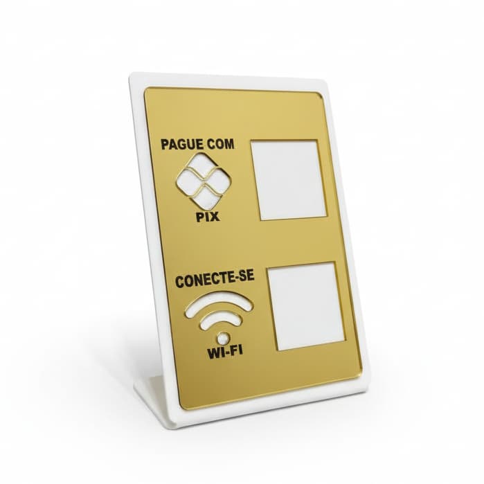 Placa Pix Dupla Acrílico Display Wifi Mesa Balcão QR Code Instagram Pagamento Comércio Premium