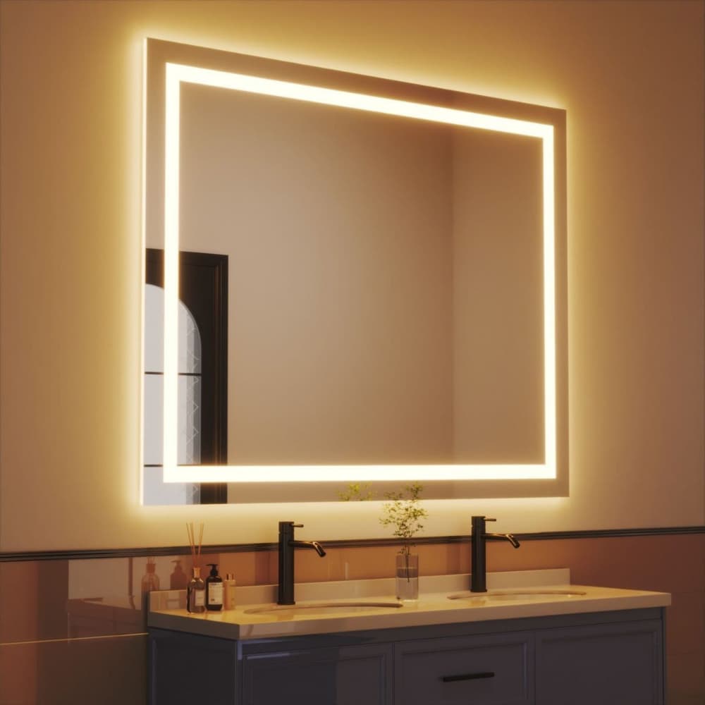Espelho LED Retangular Jateado Touch 60x80 ou 80x50 Moderno para Banheiro, Lavabo e Penteadeira