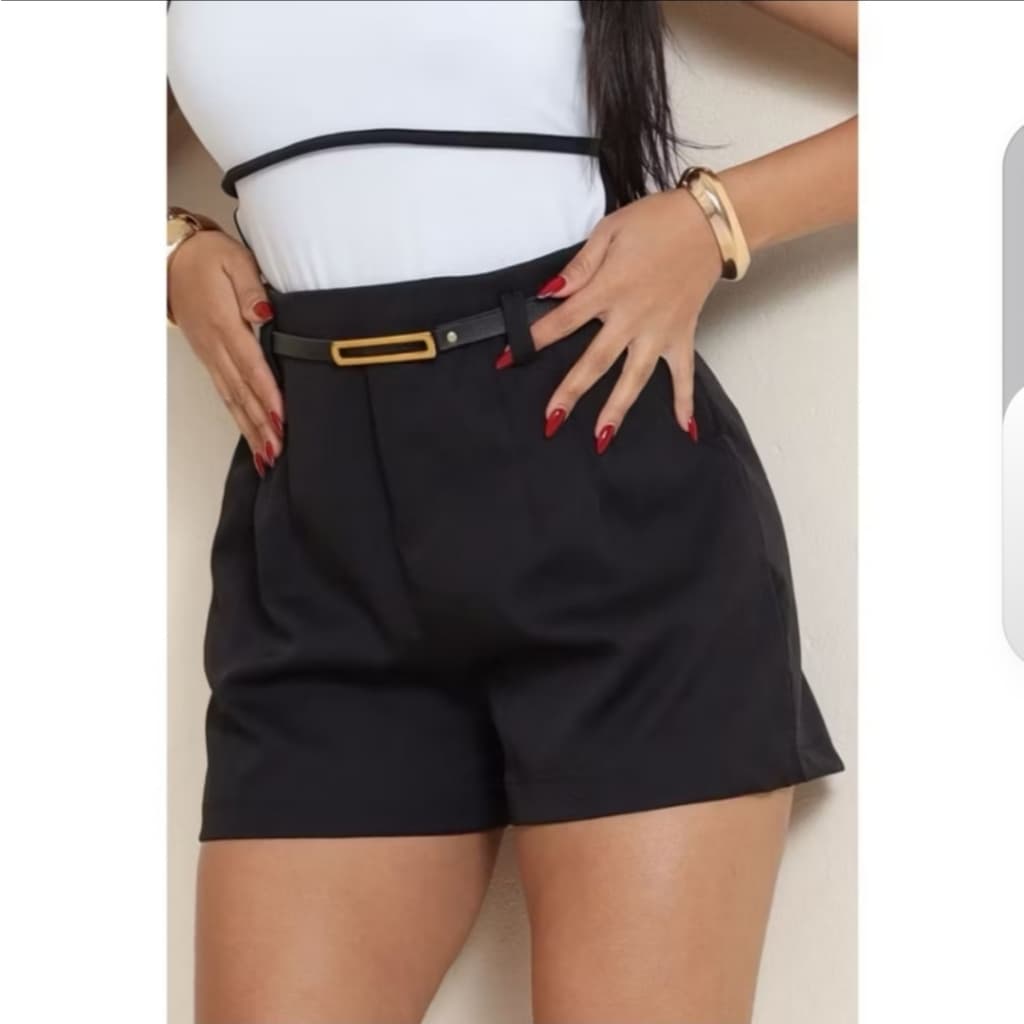 shorts alfaiataria com cinto de couro cintetico