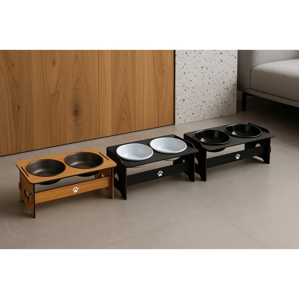 Comedouro e Bebedouro Elevado Ergonômico Para Pets Com Tigelas Livres de BPA 250ML