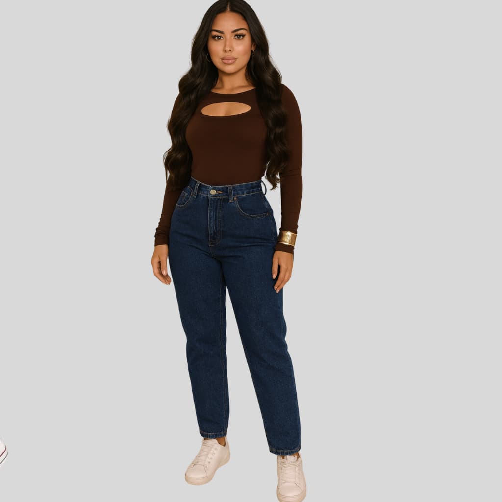 CalçaJeans Feminina Mom Sem elastano Cintura Alta Estilosa Levanta Bumbum