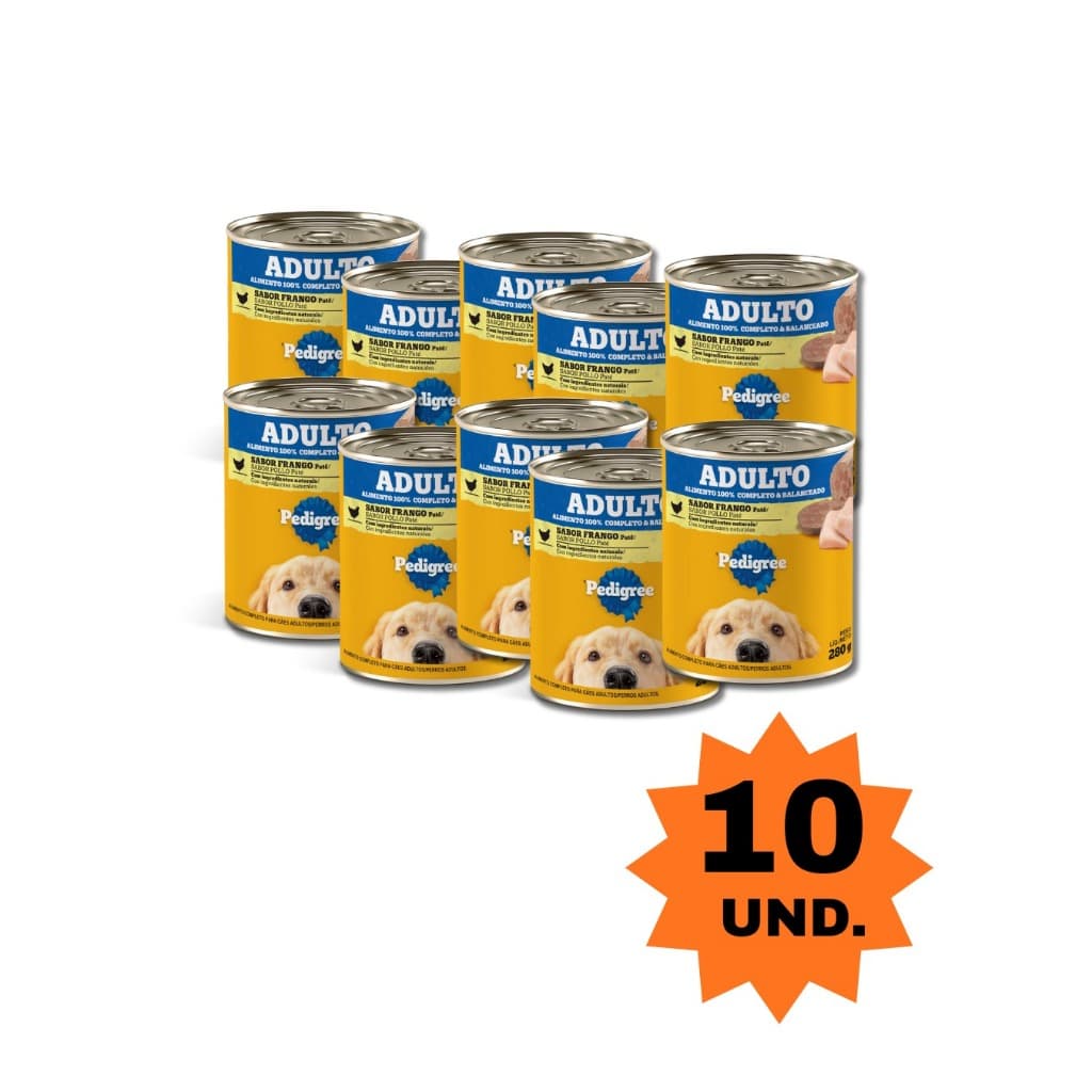 KIT 10 UNIDADES LATA PEDIGREE SABOR PATE FRANGO 280G