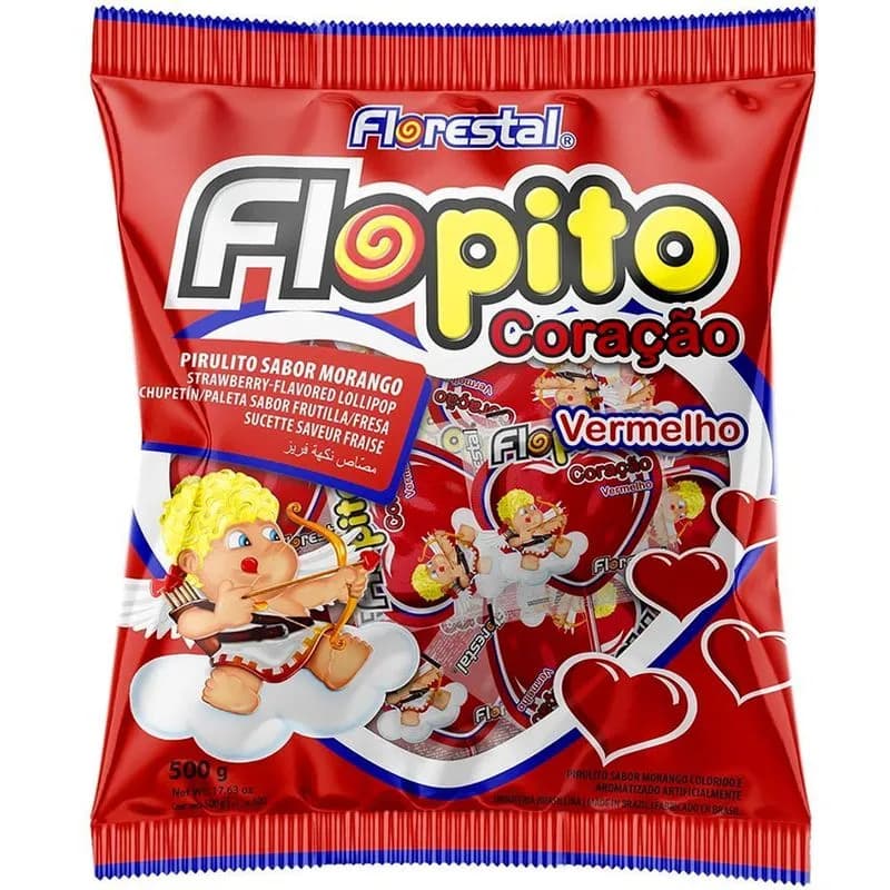 Florestal Pirulito Flopito Coração Vermelho 500g