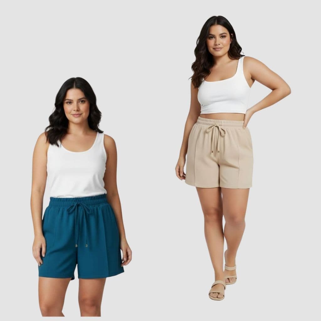 Kit 2 Short Alfaiataria Feminino Cintura Alta Casual Com Elástico Na Cintura