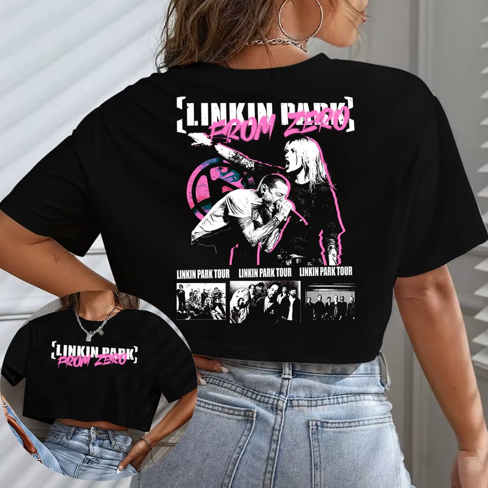 Blusa Cropped Feminino OVERSIZED Linkin Park From Zero Turne Tour Brasil Em Algodão Banda de Rock