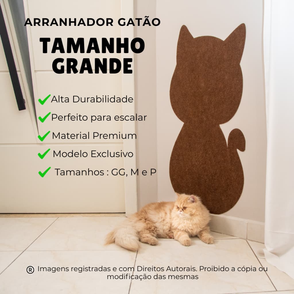 Gatão Arranhador Adesivo para Gatos Carpete Adesivo Premium Parede Sofá Tamanho Grande Médio ou Peq