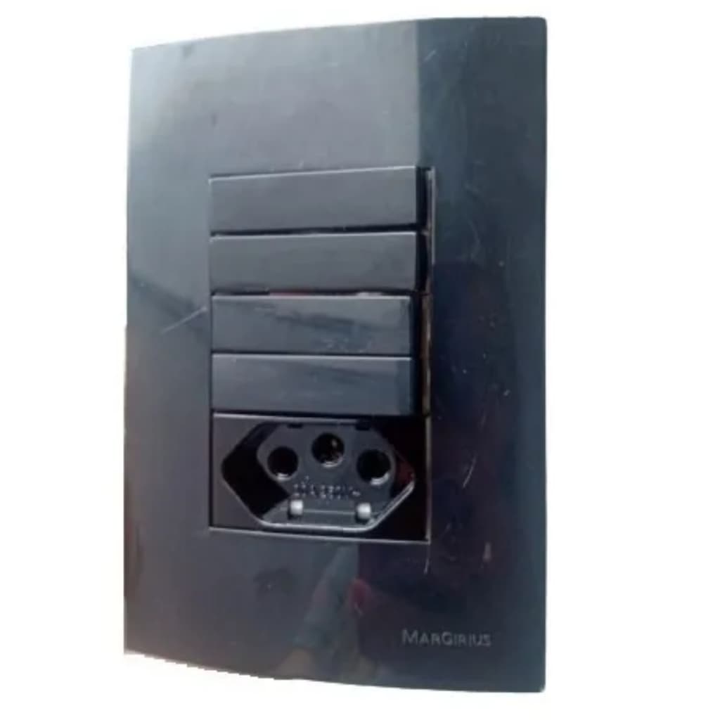 Conjunto 4x2 com 4 Teclas Simples + 1 Tomada 20a Clean Ebony Preto Fosco Margirius