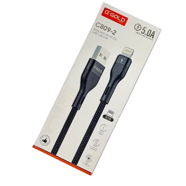 Cabo αGOLD Pro 5A Turbo Reforçado iPhone Trançado Premium Carregamento Rápido e Seguro