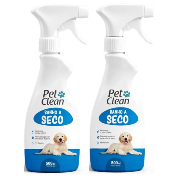 Kit C/2 Shampoos Banho A Seco Spray Para Cães E Gatos 500ml - Limpeza Rápida P/ Pets