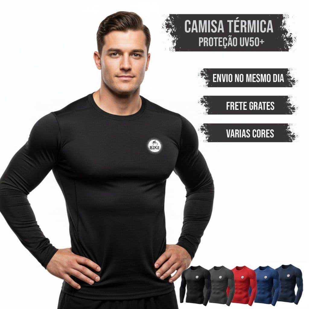 Camisa Térmica UV 50 Segunda Pele Masculina Malha Fria Academia Corrida Ciclismo Esportiva
