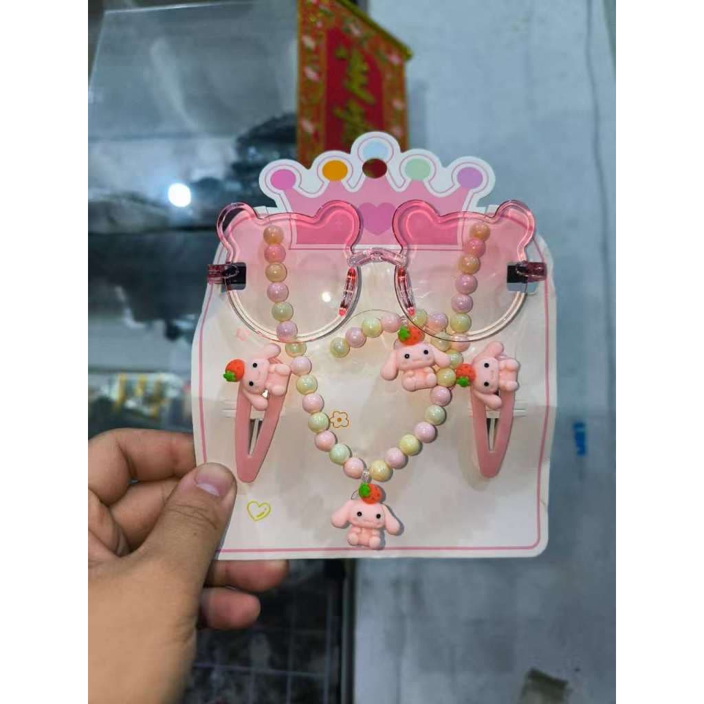 Kit Infantil Óculos de Sol Colorido c/ Laço+Presilha tictac+pulseira e colar Conjunto Fofo pra Menina Presente pra natal
